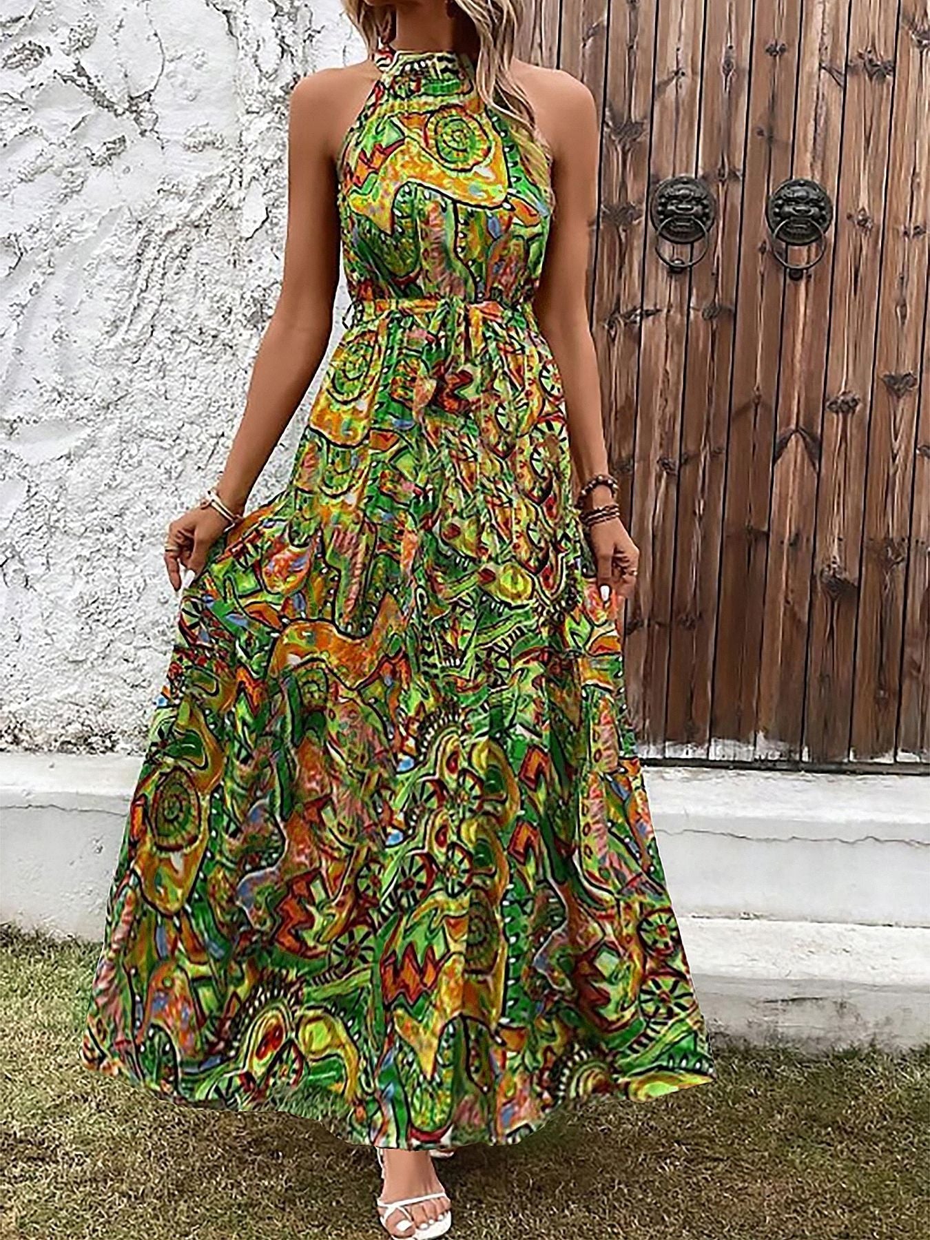 Bohemian Retro Halter Dress Women - PratSN
