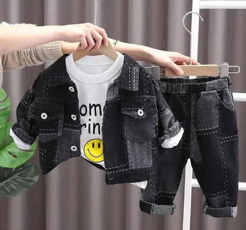 Boy's denim suit Spring and autumn new children fashion foreign style coat boy handsome fried street suit 1 2 3 7 12 15 Y - PratSN