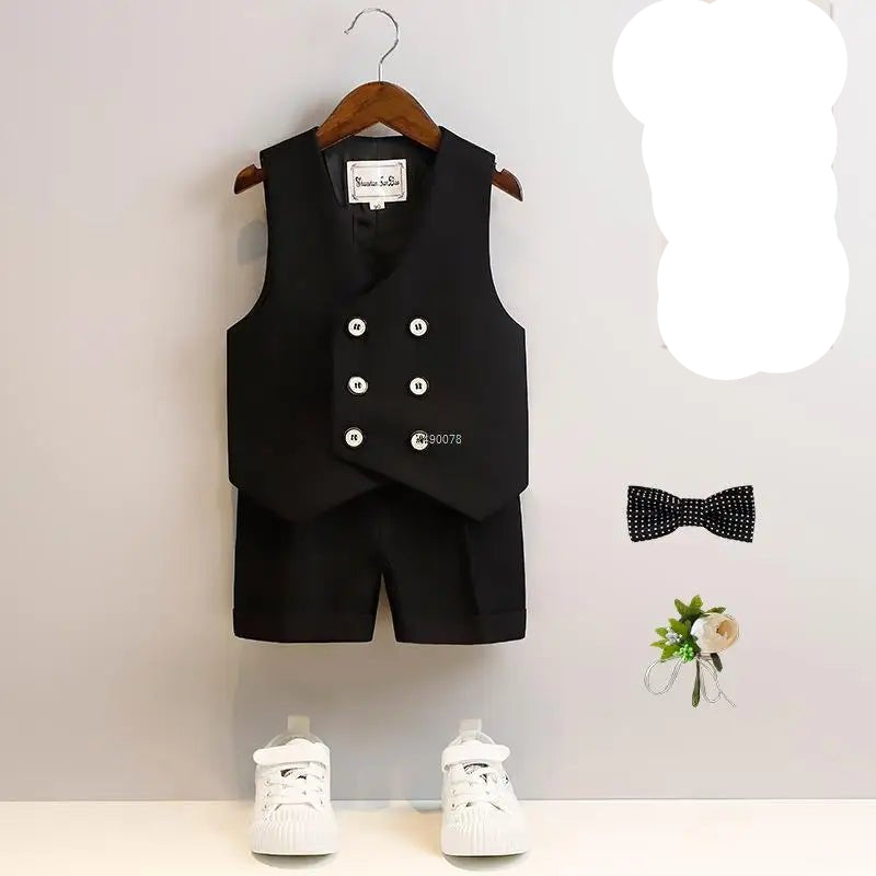 Boys Summer Vest Shorts Performance Suit Children Formal Wedding Dress Kids Photography Suit Baby Birthday Ceremony Costume - PratSN