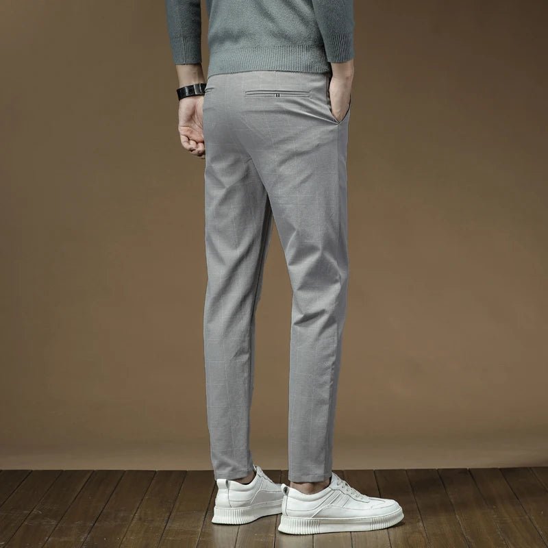 Brand Clothing 2024 Autumn Thick Style Plaid Work Stretch Pants Men Business Fashion Slim Grey Party Casual Pant Trousers Male - PratSN