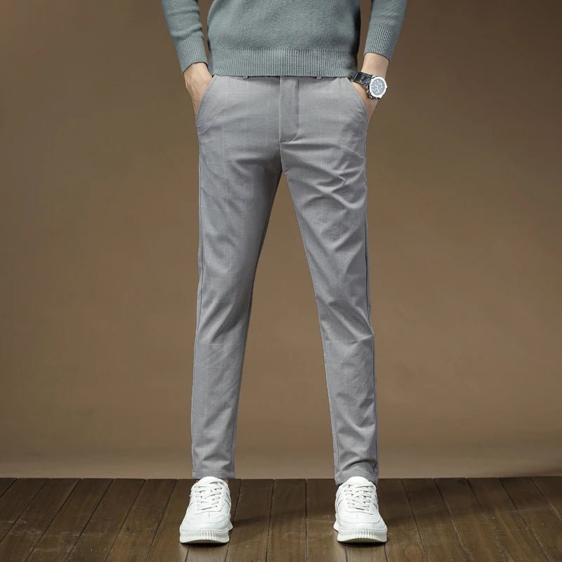 Brand Clothing 2024 Autumn Thick Style Plaid Work Stretch Pants Men Business Fashion Slim Grey Party Casual Pant Trousers Male - PratSN