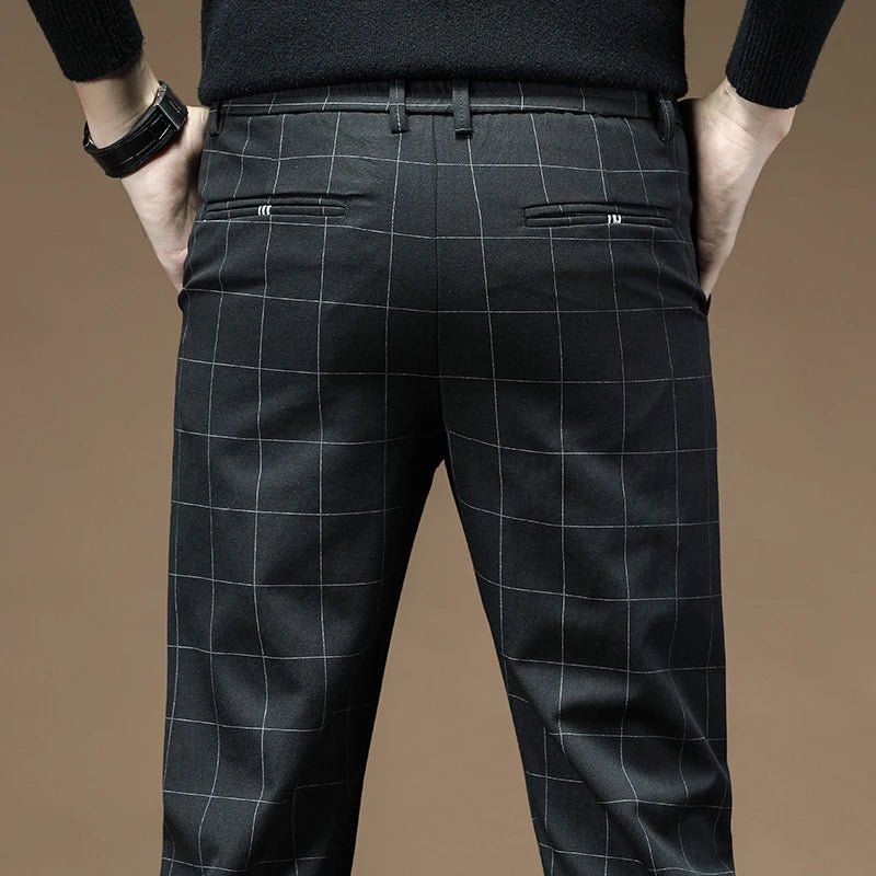 Brand Clothing 2024 Autumn Thick Style Plaid Work Stretch Pants Men Business Fashion Slim Grey Party Casual Pant Trousers Male - PratSN