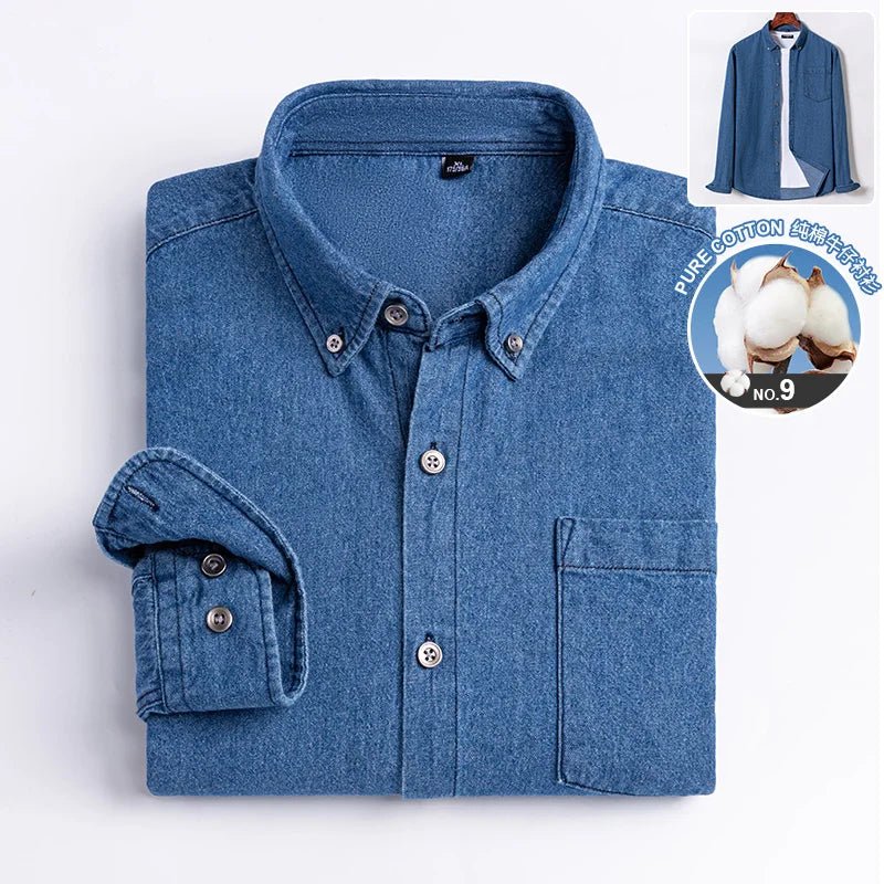 Brand Elastic Cotton Denim Shirt Men Long Sleeve Quality Cowboy Shirts for Men Casual Slim Fit Mens Designer Clothing - PratSN