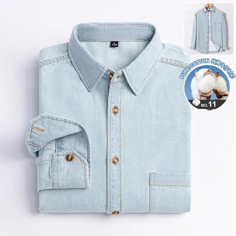 Brand Elastic Cotton Denim Shirt Men Long Sleeve Quality Cowboy Shirts for Men Casual Slim Fit Mens Designer Clothing - PratSN