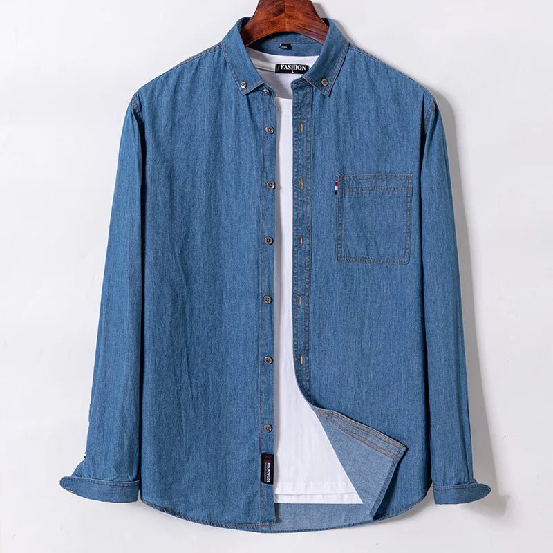 Brand Elastic Cotton Denim Shirt Men Long Sleeve Quality Cowboy Shirts for Men Casual Slim Fit Mens Designer Clothing - PratSN
