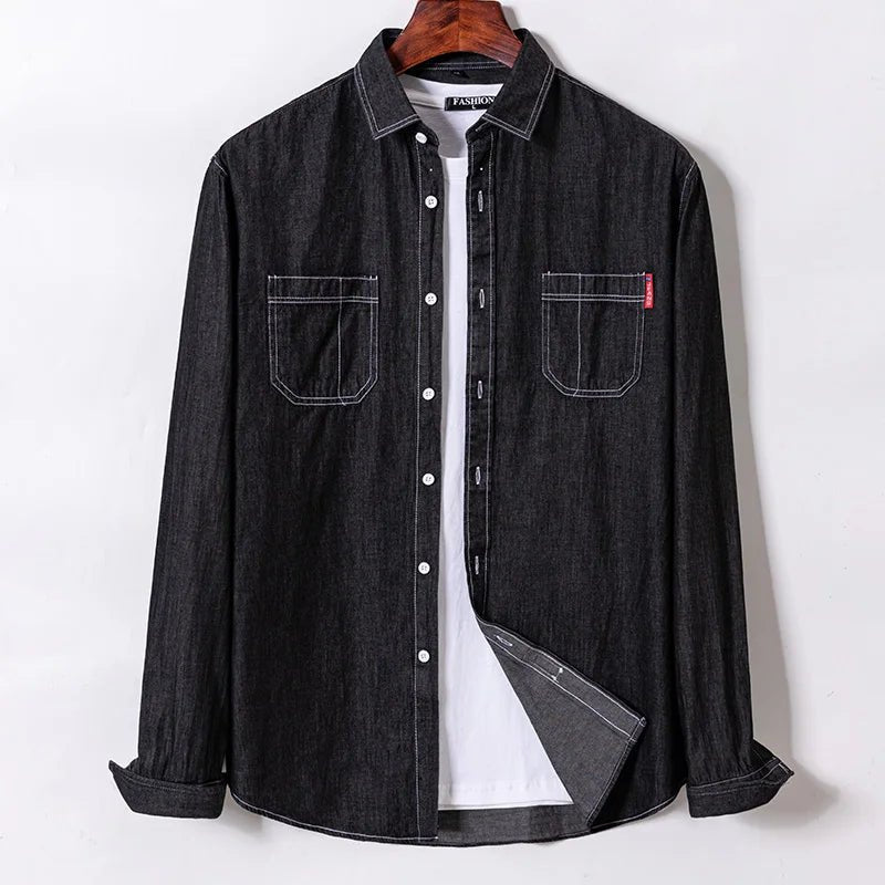 Brand Elastic Cotton Denim Shirt Men Long Sleeve Quality Cowboy Shirts for Men Casual Slim Fit Mens Designer Clothing - PratSN