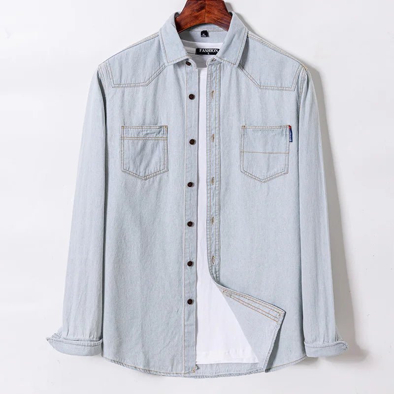 Brand Elastic Cotton Denim Shirt Men Long Sleeve Quality Cowboy Shirts for Men Casual Slim Fit Mens Designer Clothing - PratSN
