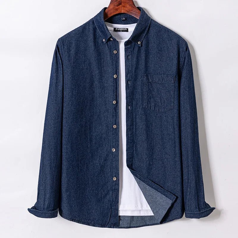 Brand Elastic Cotton Denim Shirt Men Long Sleeve Quality Cowboy Shirts for Men Casual Slim Fit Mens Designer Clothing - PratSN