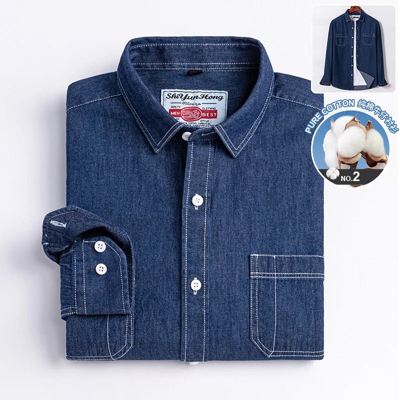 Brand Elastic Cotton Denim Shirt Men Long Sleeve Quality Cowboy Shirts for Men Casual Slim Fit Mens Designer Clothing - PratSN