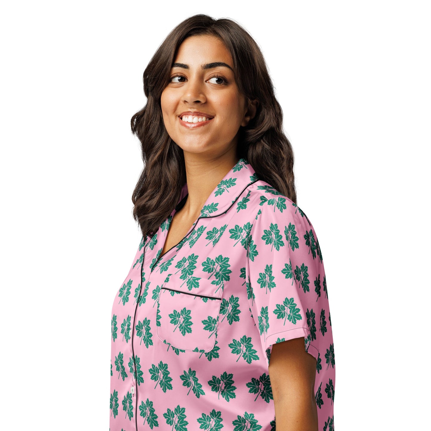 Brilliant Rose Color All - over print women’s short sleeve pajama top - PratSN