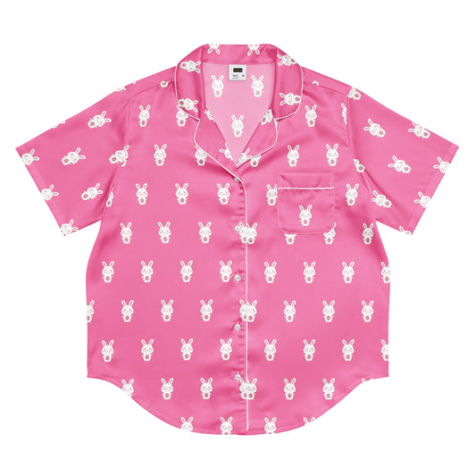 Brilliant Rose color All - over print women’s short sleeve pajama top - PratSN
