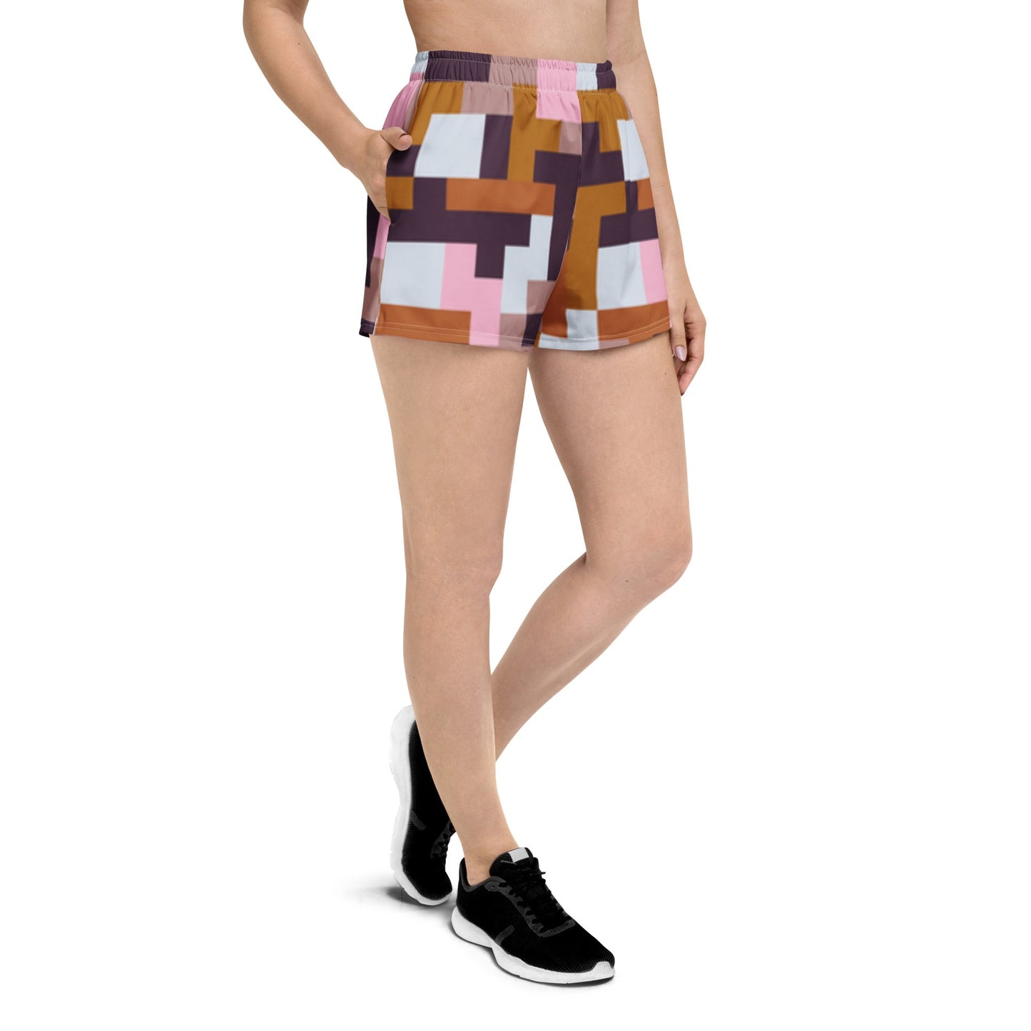 Brown Pink White Women’s Recycled Athletic Shorts - Eco - Friendly Activewear - PratSN