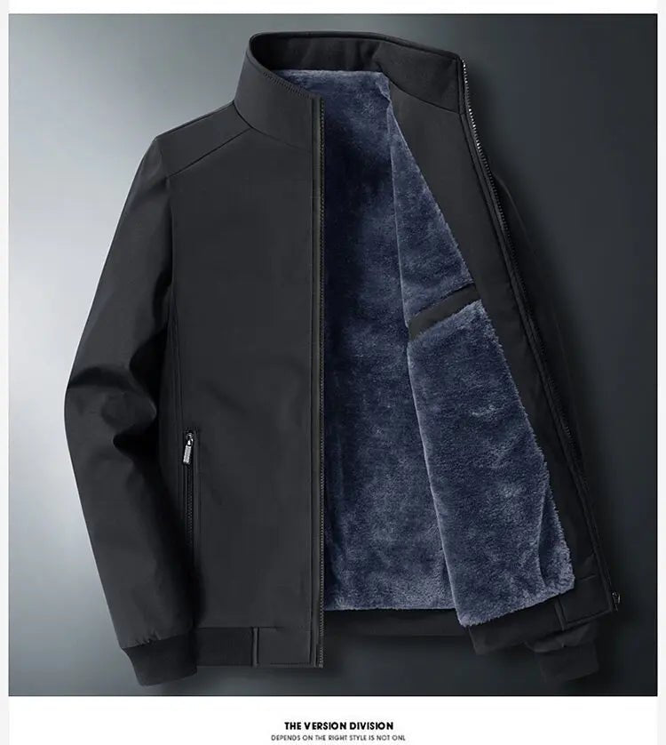 BROWON Brand Jacket for Men Fashion Stand Collar Business Casual Clothes Man 2025 New Solid Color Fleece Warm Winter Jacket Men - PratSN