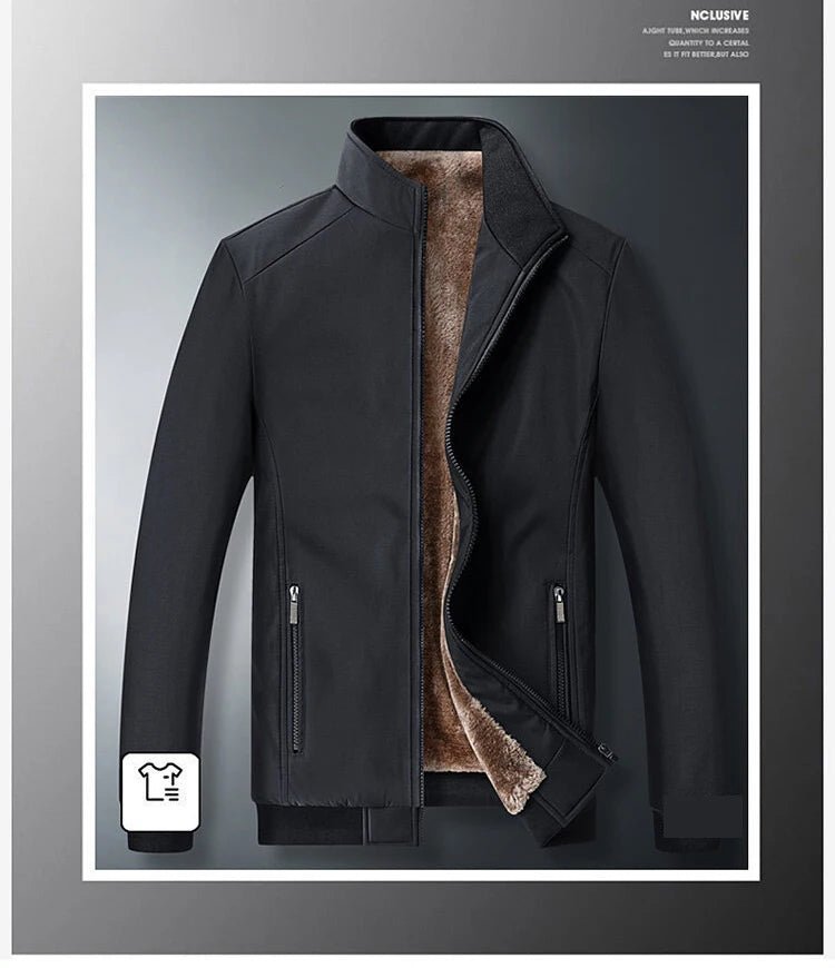 BROWON Brand Jacket for Men Fashion Stand Collar Business Casual Clothes Man 2025 New Solid Color Fleece Warm Winter Jacket Men - PratSN