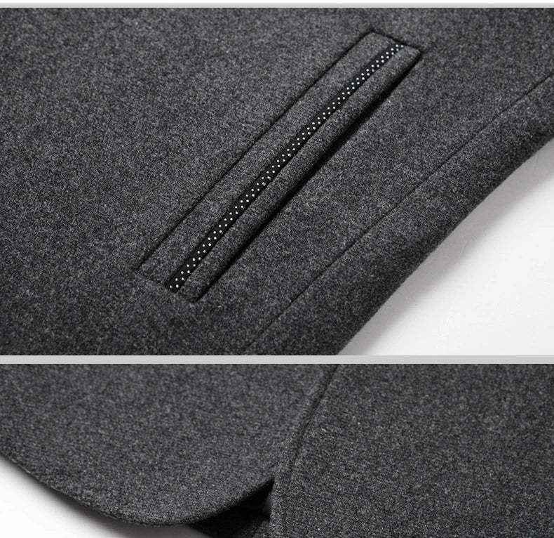 BROWON Brand Winter Coat Men Chinese Style Stand Collar Solid Coats for Men 2025 Autumn and Winter Business Casual Woolen Jacket - PratSN