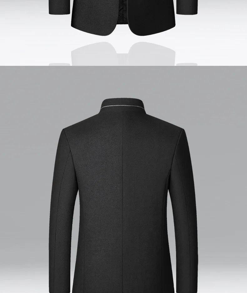 BROWON Brand Winter Coat Men Chinese Style Stand Collar Solid Coats for Men 2025 Autumn and Winter Business Casual Woolen Jacket - PratSN