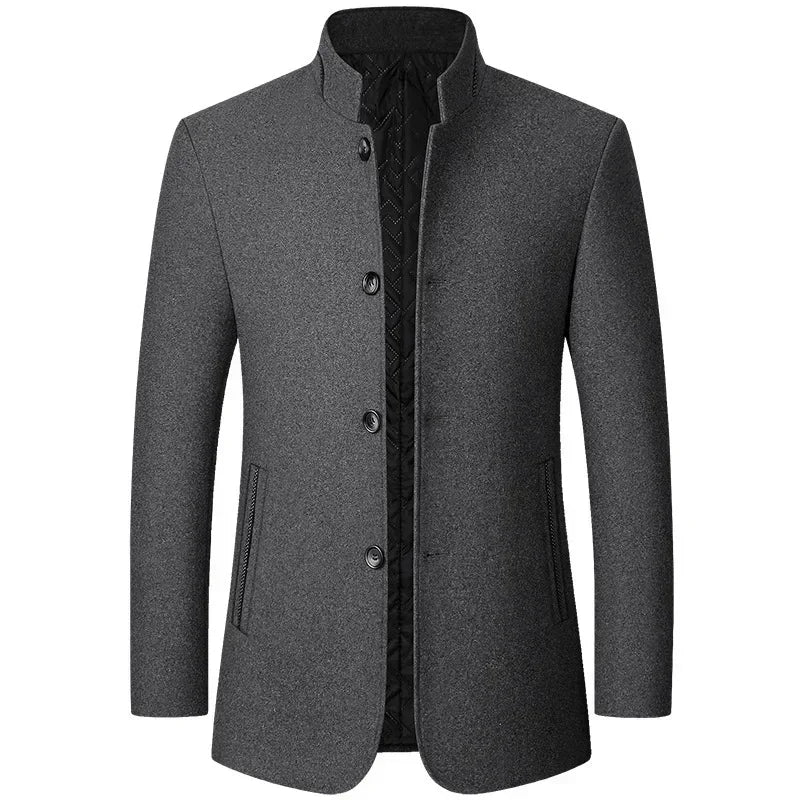 BROWON Brand Winter Coat Men Chinese Style Stand Collar Solid Coats for Men 2025 Autumn and Winter Business Casual Woolen Jacket - PratSN