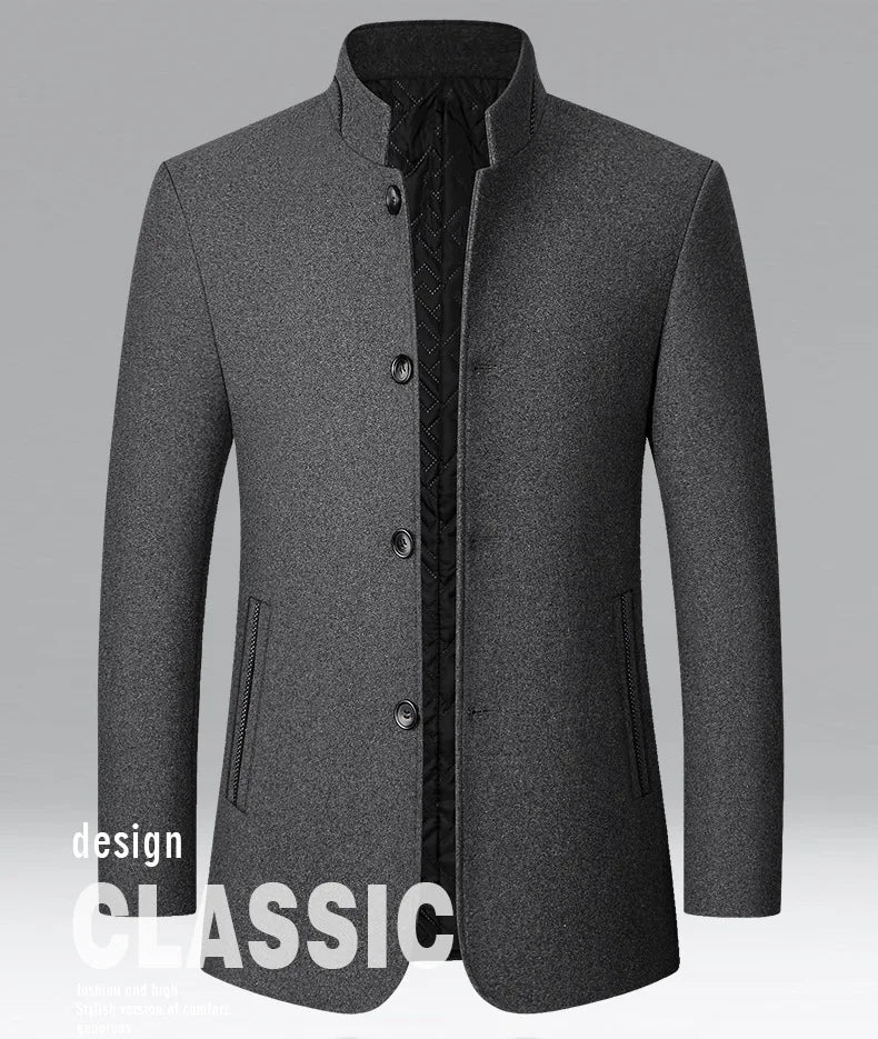 BROWON Brand Winter Coat Men Chinese Style Stand Collar Solid Coats for Men 2025 Autumn and Winter Business Casual Woolen Jacket - PratSN