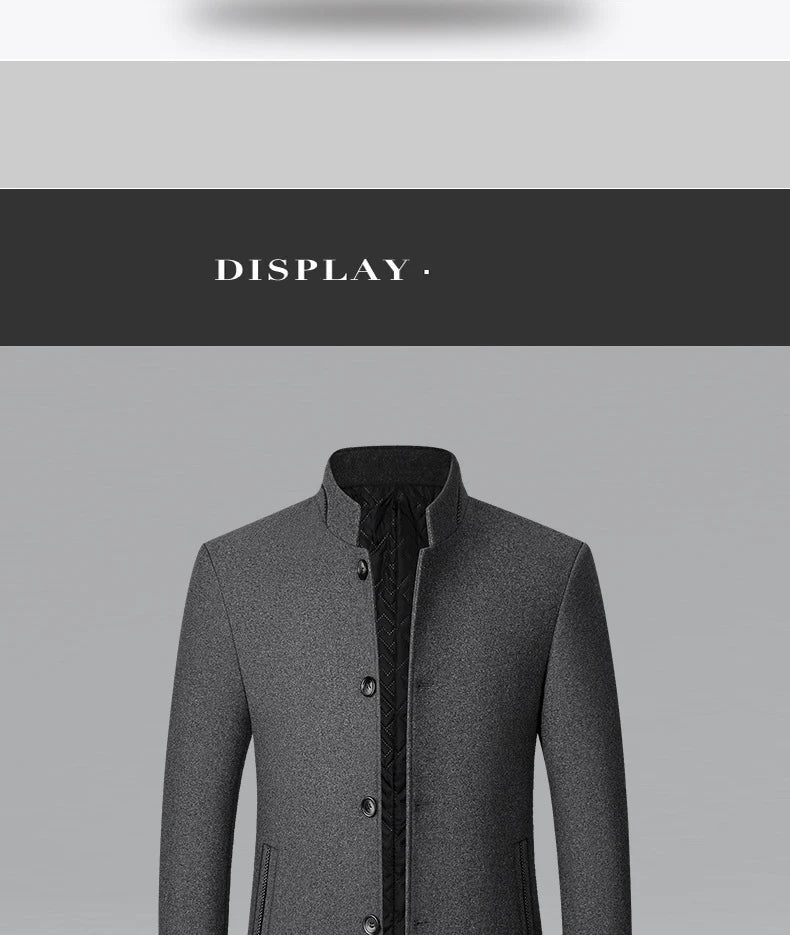BROWON Brand Winter Coat Men Chinese Style Stand Collar Solid Coats for Men 2025 Autumn and Winter Business Casual Woolen Jacket - PratSN