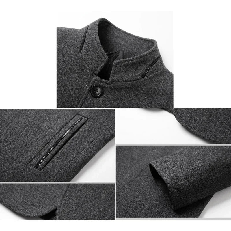 BROWON Brand Winter Coat Men Chinese Style Stand Collar Solid Coats for Men 2025 Autumn and Winter Business Casual Woolen Jacket - PratSN