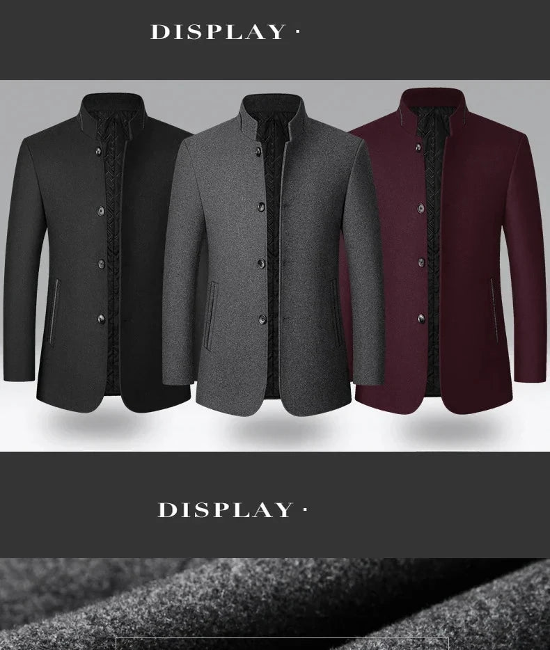 BROWON Brand Winter Coat Men Chinese Style Stand Collar Solid Coats for Men 2025 Autumn and Winter Business Casual Woolen Jacket - PratSN