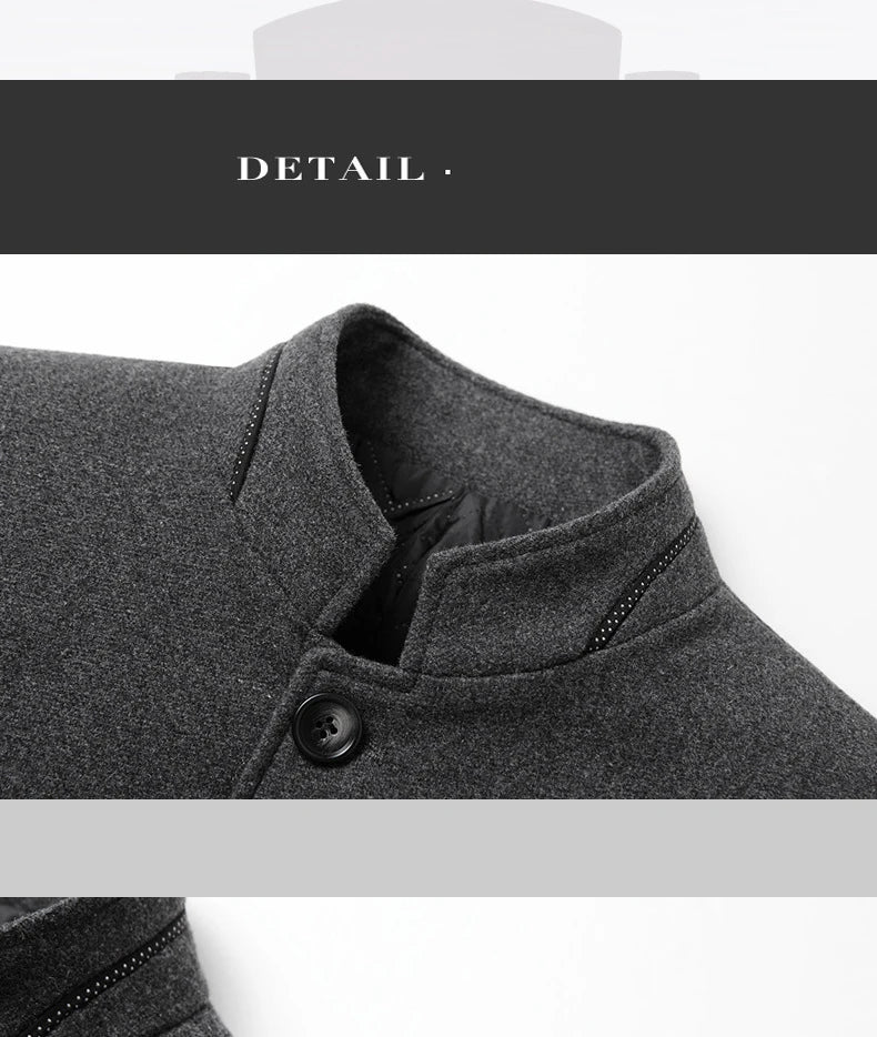 BROWON Brand Winter Coat Men Chinese Style Stand Collar Solid Coats for Men 2025 Autumn and Winter Business Casual Woolen Jacket - PratSN