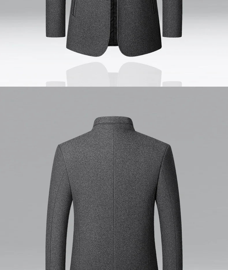 BROWON Brand Winter Coat Men Chinese Style Stand Collar Solid Coats for Men 2025 Autumn and Winter Business Casual Woolen Jacket - PratSN