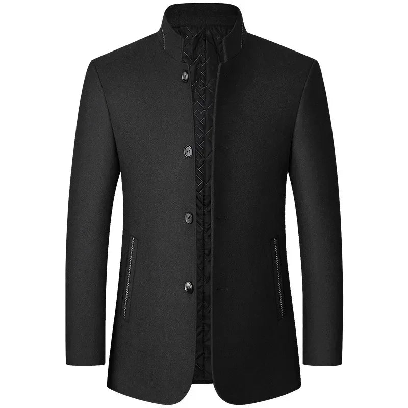 BROWON Brand Winter Coat Men Chinese Style Stand Collar Solid Coats for Men 2025 Autumn and Winter Business Casual Woolen Jacket - PratSN