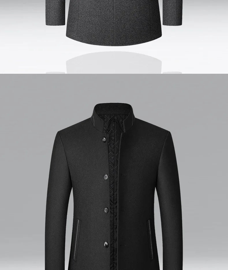 BROWON Brand Winter Coat Men Chinese Style Stand Collar Solid Coats for Men 2025 Autumn and Winter Business Casual Woolen Jacket - PratSN