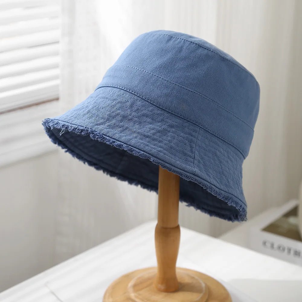 Bucket Hat Women Spring Summer Cloth Tassel Brim Flat Top Sun Hat Women Outdoor Sunshade Solid Foldable Casual New - PratSN