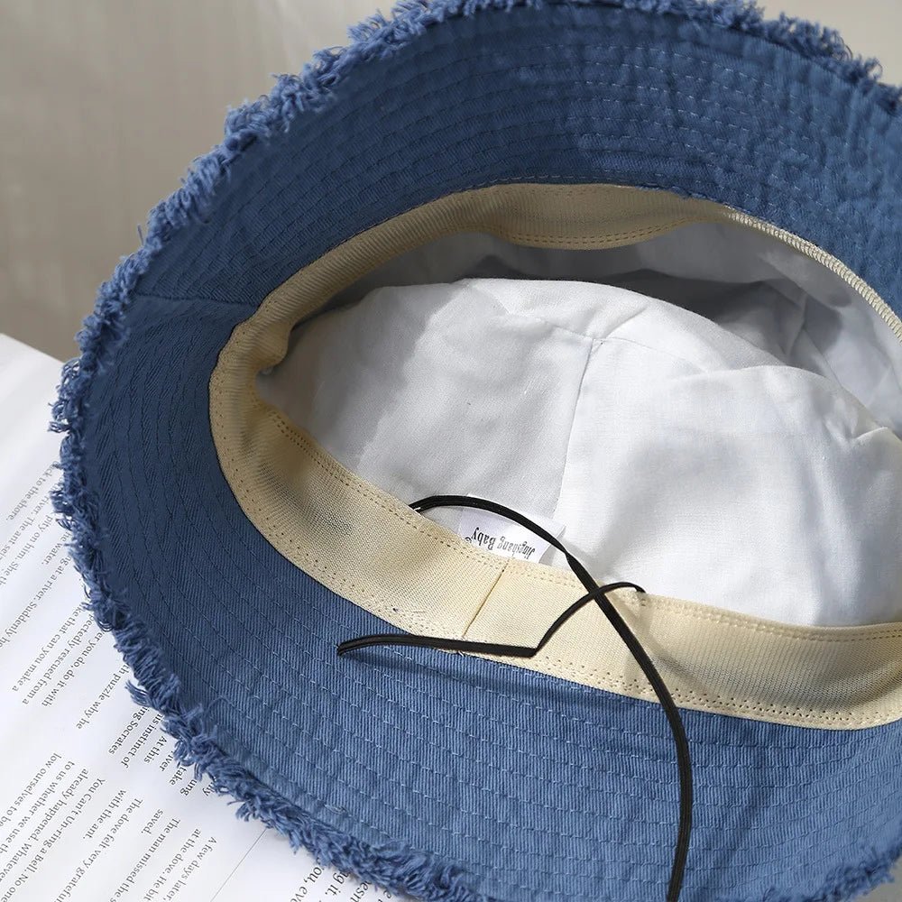 Bucket Hat Women Spring Summer Cloth Tassel Brim Flat Top Sun Hat Women Outdoor Sunshade Solid Foldable Casual New - PratSN