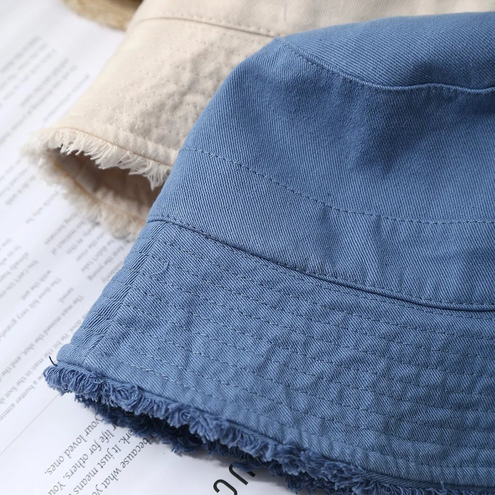 Bucket Hat Women Spring Summer Cloth Tassel Brim Flat Top Sun Hat Women Outdoor Sunshade Solid Foldable Casual New - PratSN