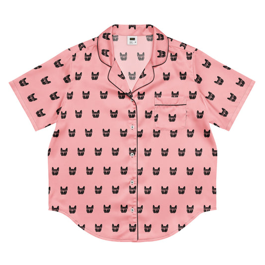 Bulldog pattern All - over print women’s short sleeve pajama top - PratSN