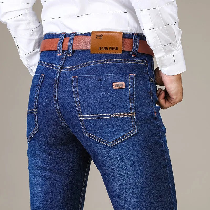 Business Men's Jeans Casual Straight Stretch Fashion Classic Blue Black Work Denim Trousers Male Brand Clothing - PratSN