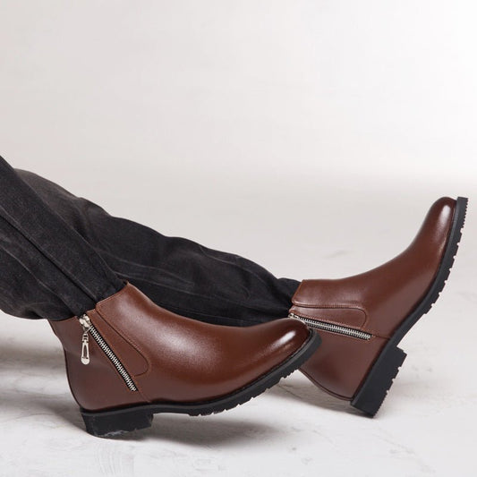Business Pointed Side Zipper And Velvet Warm Men's Boots - PratSN