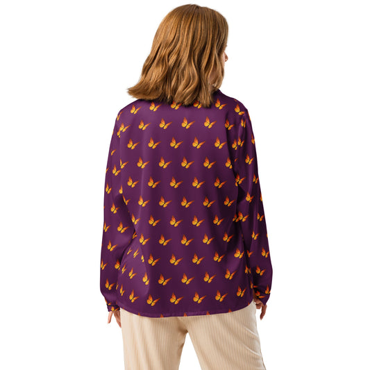 Butterfly print orange and purple women’s long sleeve pajama top - PratSN