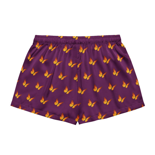 Butterfly print orange and purple women’s pajama shorts - PratSN
