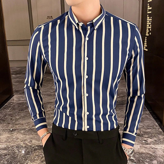 Camisas De Hombre Korean Luxury Clothing New Long Sleeve Striped Social Shirts For Men Business Casual Formal Blouse Homme 5XL - M - PratSN