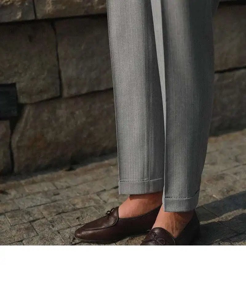 Casual High Waist Straight Striped Pants Men's Versatile Business Formal Trousers Pant For Man Italian Men's Social Trousers - PratSN