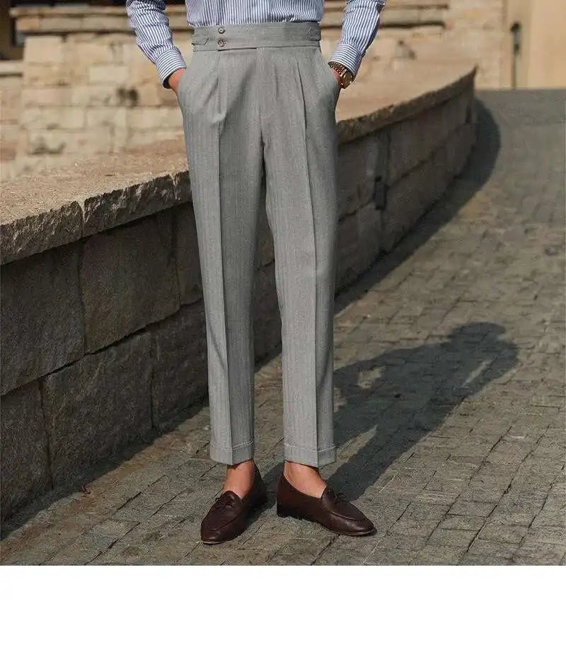 Casual High Waist Straight Striped Pants Men's Versatile Business Formal Trousers Pant For Man Italian Men's Social Trousers - PratSN