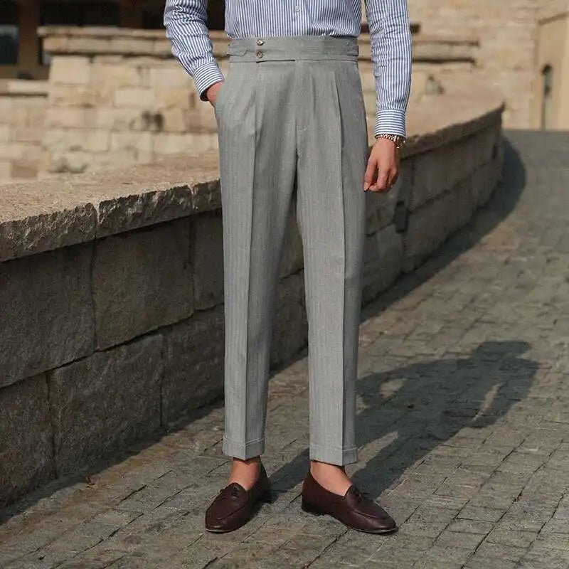 Casual High Waist Straight Striped Pants Men's Versatile Business Formal Trousers Pant For Man Italian Men's Social Trousers - PratSN