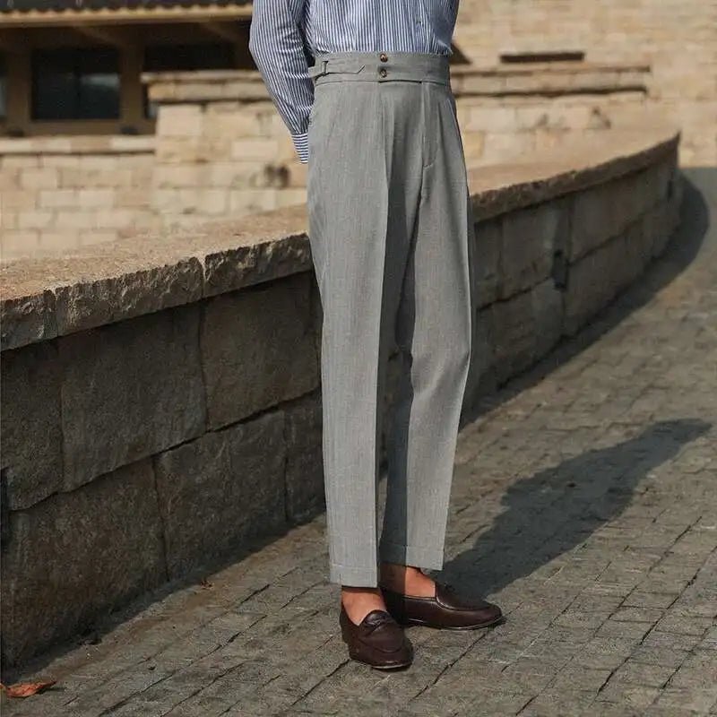 Casual High Waist Straight Striped Pants Men's Versatile Business Formal Trousers Pant For Man Italian Men's Social Trousers - PratSN