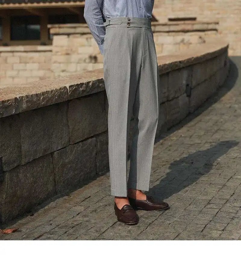 Casual High Waist Straight Striped Pants Men's Versatile Business Formal Trousers Pant For Man Italian Men's Social Trousers - PratSN