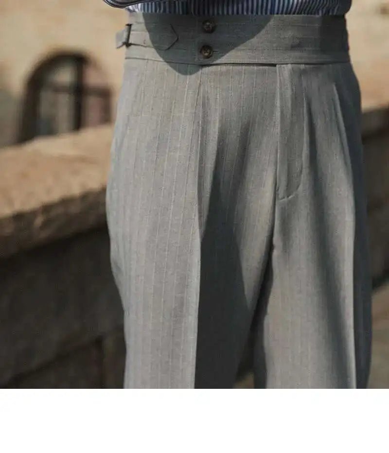 Casual High Waist Straight Striped Pants Men's Versatile Business Formal Trousers Pant For Man Italian Men's Social Trousers - PratSN