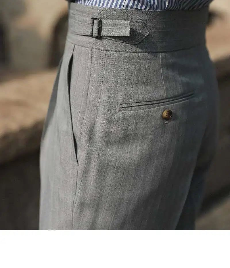 Casual High Waist Straight Striped Pants Men's Versatile Business Formal Trousers Pant For Man Italian Men's Social Trousers - PratSN