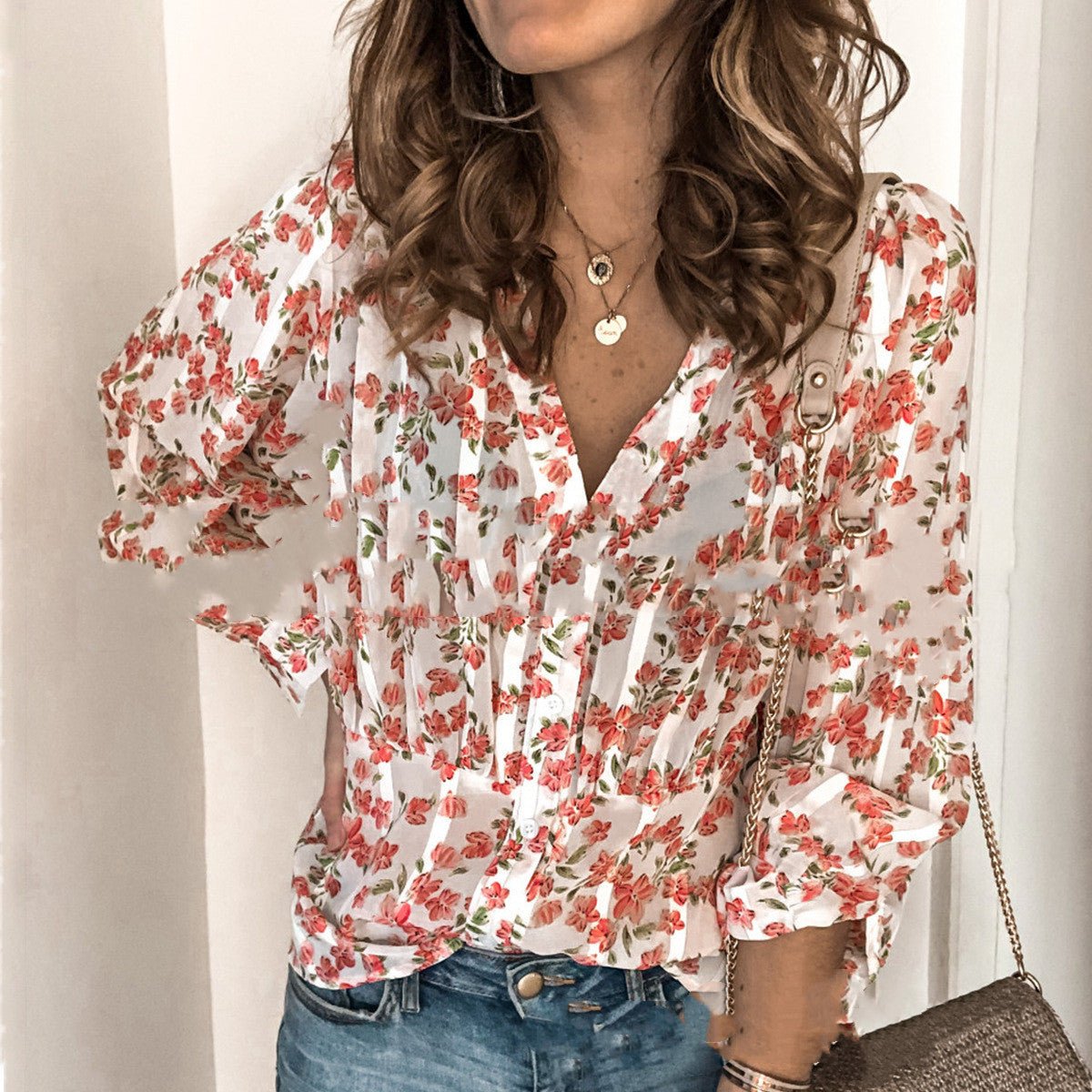 Casual Printed Button Long Sleeved Ladies Shirt - PratSN