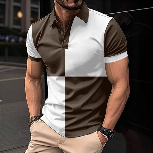 Casual Sports Short Sleeve Color Stitching Turnover Neck Polo Shirt Men Clothing - PratSN