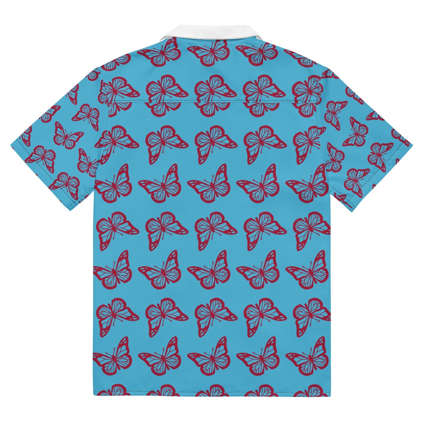 Casual Summer Shirt in sky Blue - Unisex butterfly Floral Button Down - PratSN