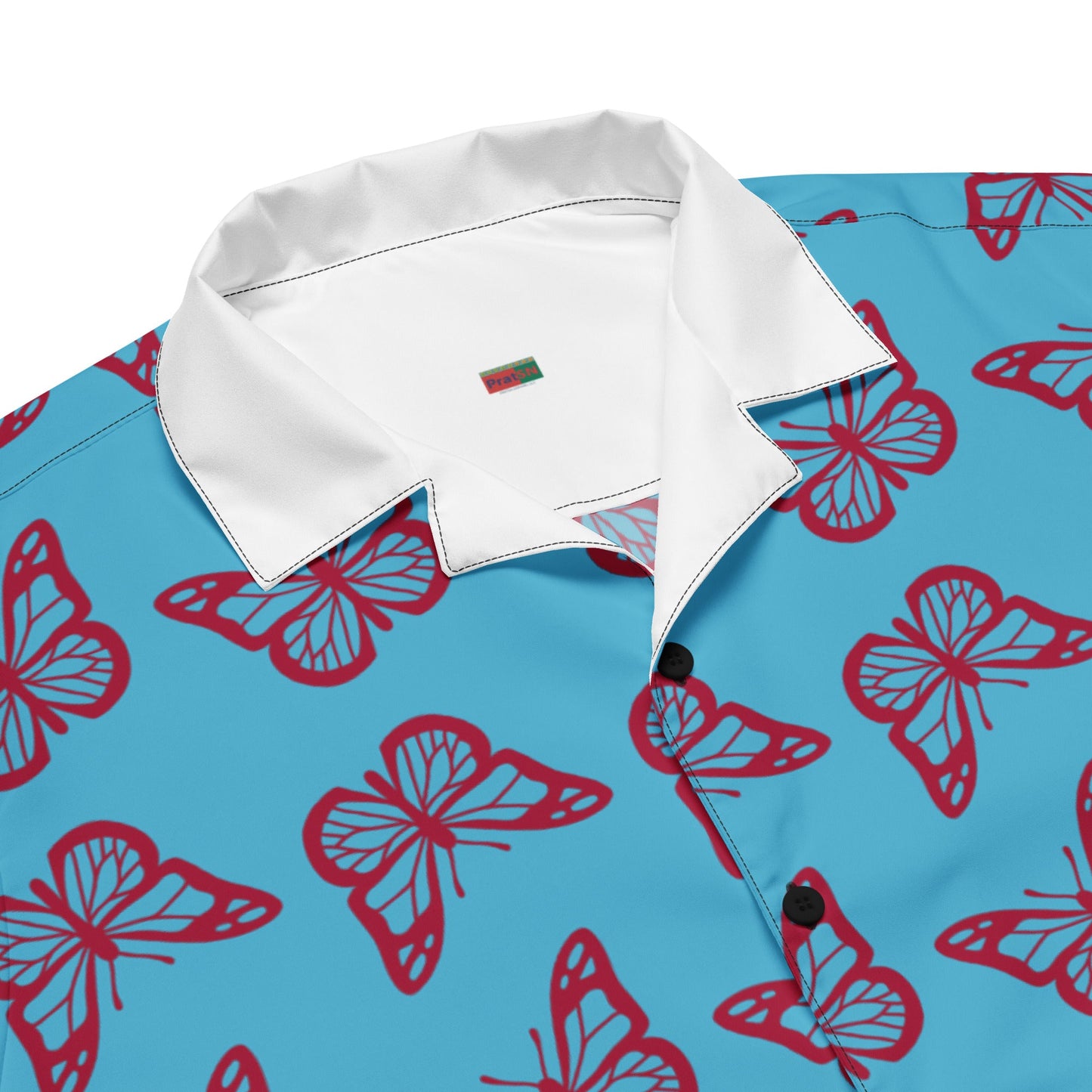 Casual Summer Shirt in sky Blue - Unisex butterfly Floral Button Down - PratSN