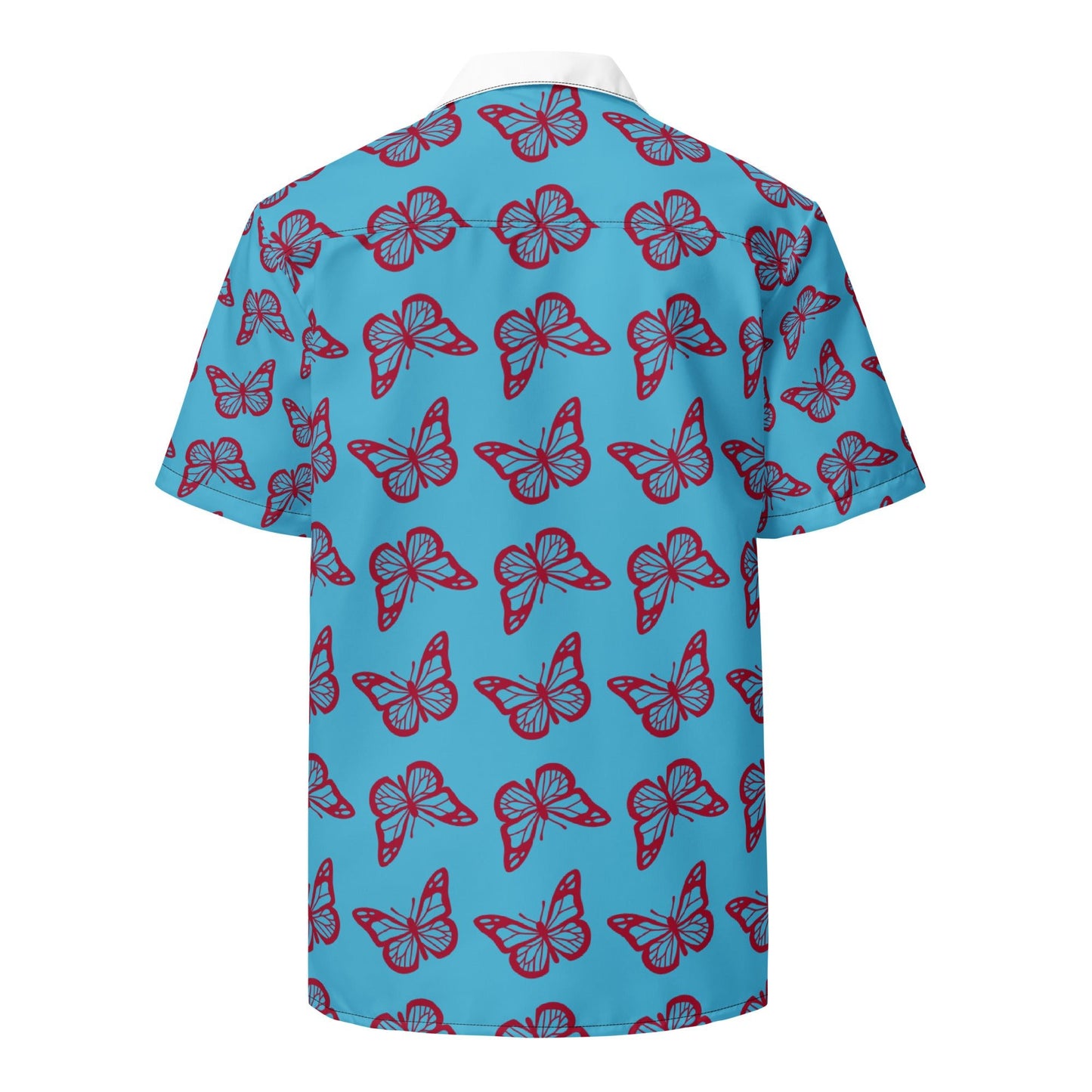 Casual Summer Shirt in sky Blue - Unisex butterfly Floral Button Down - PratSN